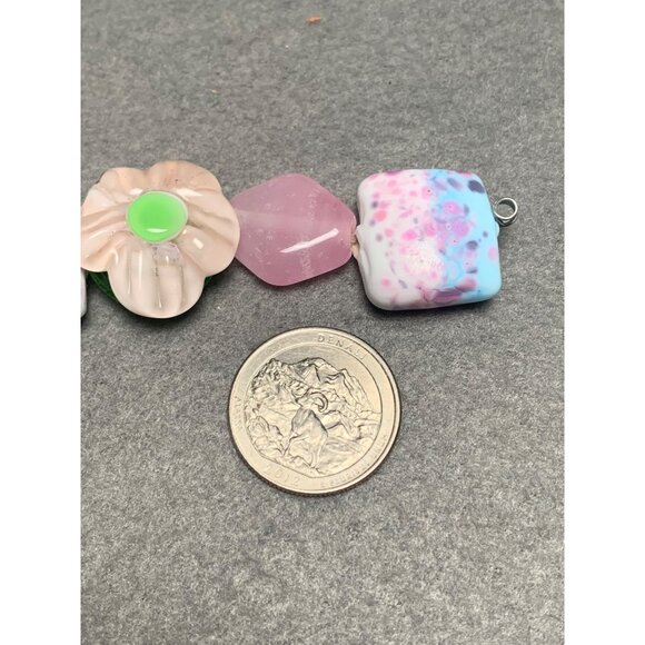Handmade Lampwork Glass Beads Set with Floral & Pink/Blue Patterns - Picture 3 of 5